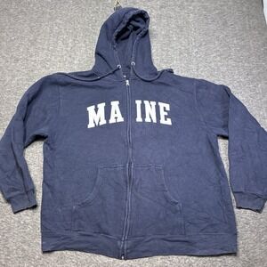 Vintage 90s Maine State Hoodie Mens XL Full Zip Sweatshirt Embroidered Y2K